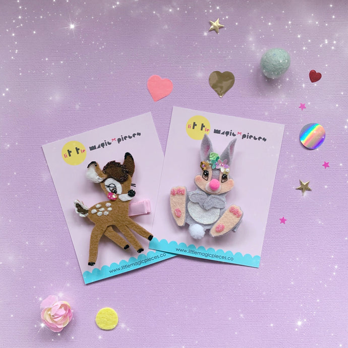 Bambi and Thumper Character Inspired Glitter Hair Clips - Little Magic Pieces