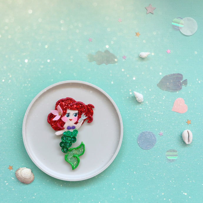 Little Mermaid Ariel Character Inspired Glitter Hair Clip - Little Magic Pieces