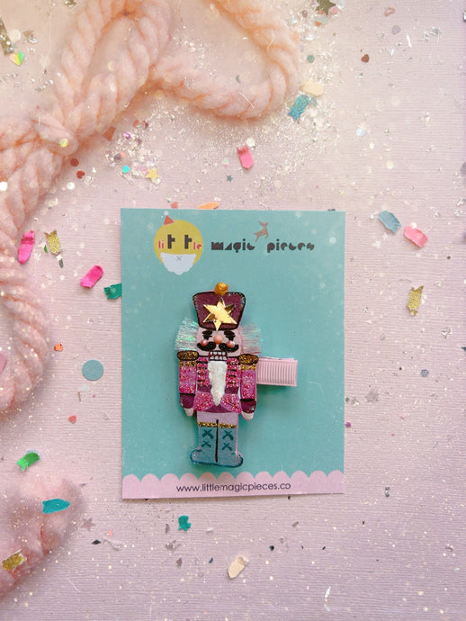 NEW Sparkly Pink Nutcracker Glitter Hair Clip, Christmas
