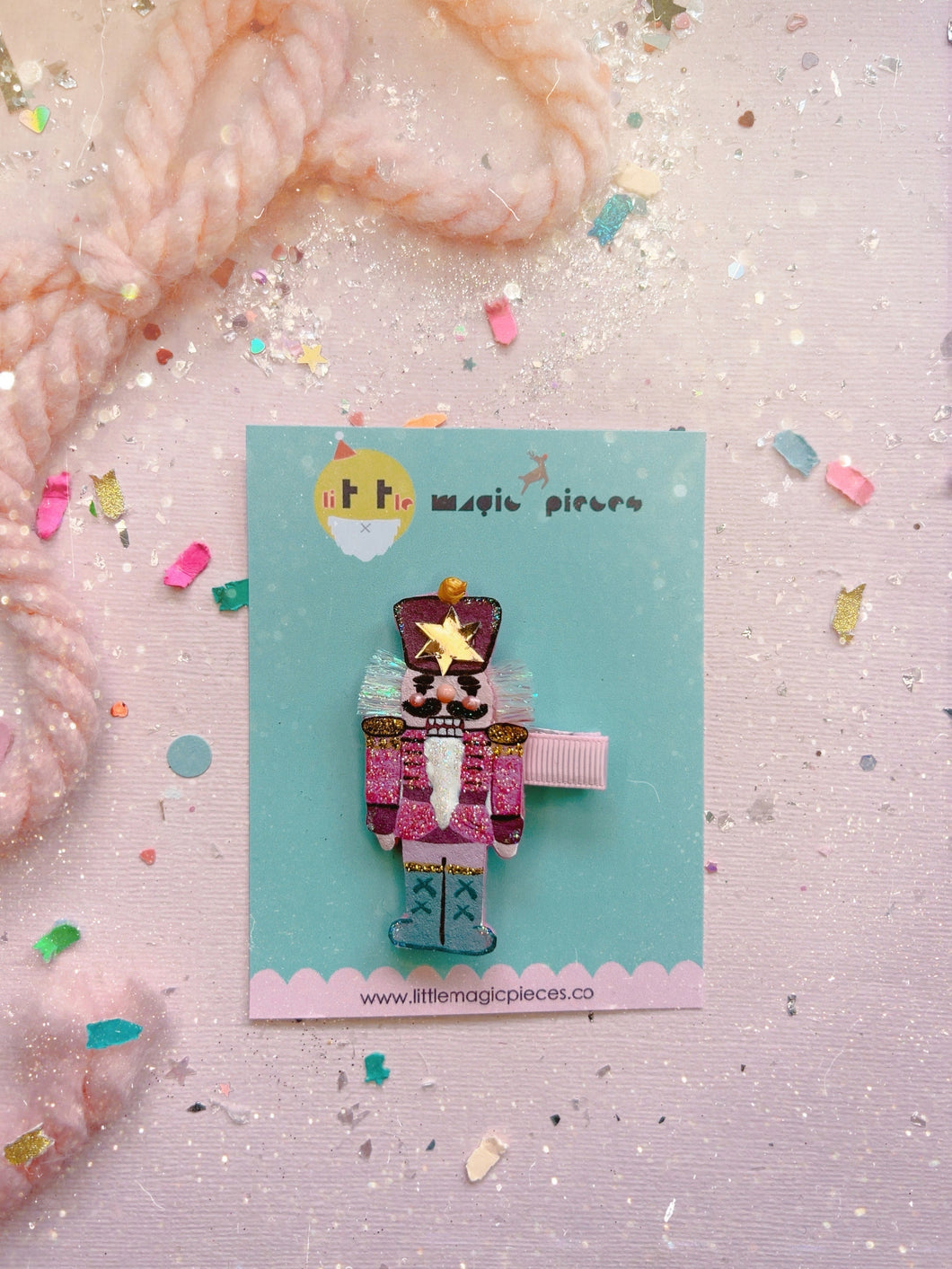 NEW Sparkly Pink Nutcracker Glitter Hair Clip, Christmas