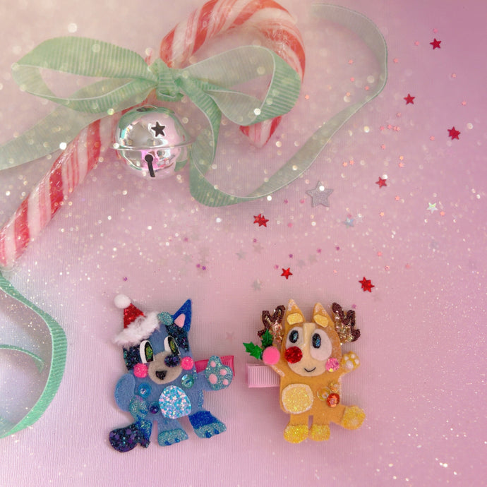 NEW Limited Christmas Edition Bluey & Bingo Glitter Hair Clip Set - Little Magic Pieces