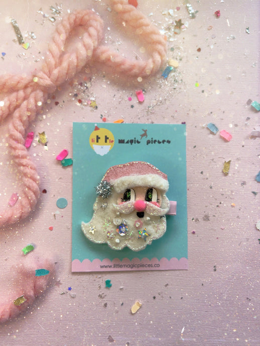 NEW Pink Santa Glitter Hair Clip, Christmas