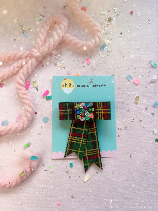 NEW Tartan Twinkle Bow Hair Clip, Christmas