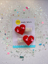 Load image into Gallery viewer, Cute Puffy Embellished Heart Glitter Hair Clip Set