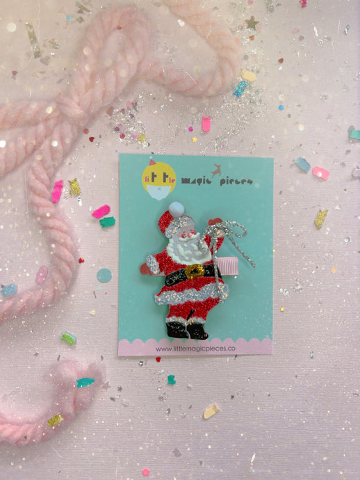NEW Santa with a Bow Glitter Hair Clip, Christmas