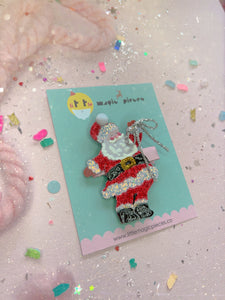 NEW Santa with a Bow Glitter Hair Clip, Christmas
