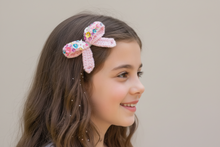 Load image into Gallery viewer, Crocheted Pink Confetti Bow Hair Clip
