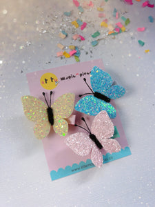 Spring Butterflies Glitter Felt Hair Clip Set, Easter - Little Magic Pieces