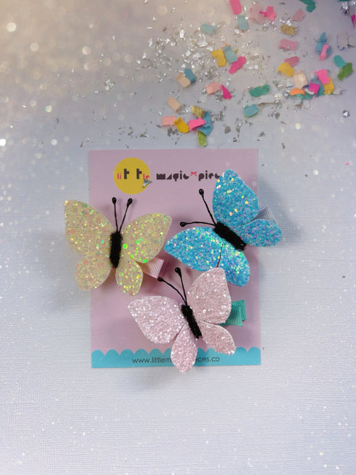 Spring Butterflies Glitter Felt Hair Clip Set, Easter - Little Magic Pieces