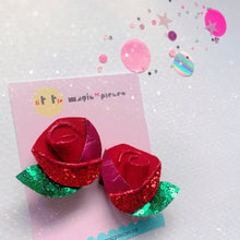 Load image into Gallery viewer, Red Rose Glitter Hair Clip Set - Little Magic Pieces