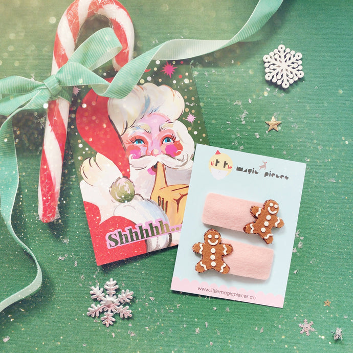 Gingerbread Man Glitter Hair Clip Set - Little Magic Pieces