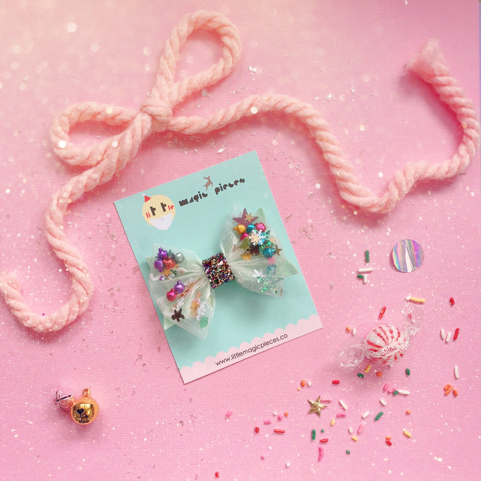 Christmas Jingle Bells Confetti Bow Hair Clip - Little Magic Pieces
