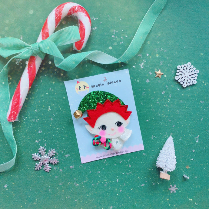 Santa’s Little Helper Elf Glitter Hair Clip - Little Magic Pieces