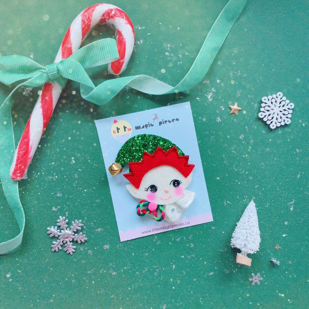 Santa’s Little Helper Elf Glitter Hair Clip - Little Magic Pieces