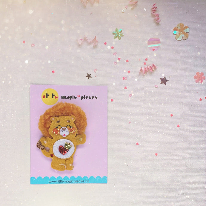 Brave Heart Lion Care Bear Character Inspired Glitter Hair Clip - Little Magic Pieces
