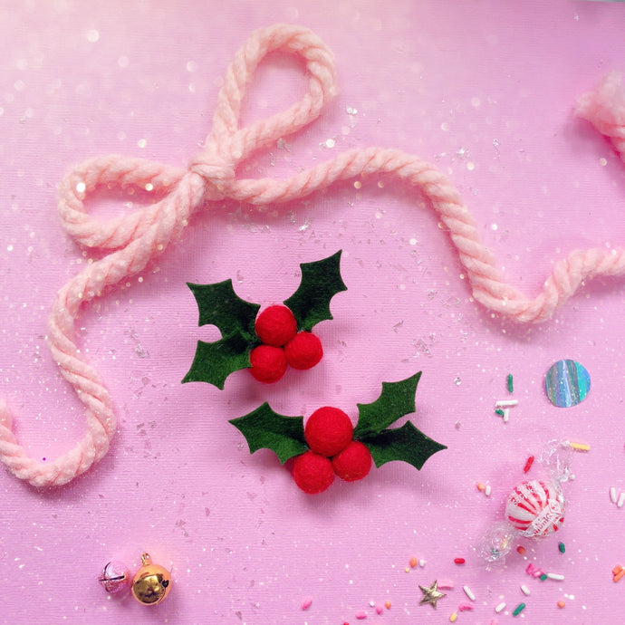 Christmas Holly Berries Glitter Hair Clip Set - Little Magic Pieces