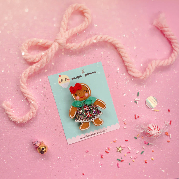 Gingerbread Girl Glitter Hair Clip - Little Magic Pieces