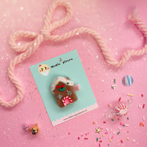 Festive Felted Hand Embellished Gingerbread House Glitter Hair Clip - Little Magic Pieces