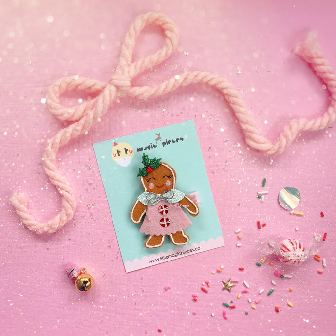 Pink Gingerbread Girl Hair Clip - Little Magic Pieces